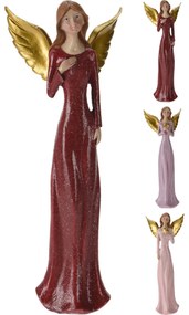 Κορίτσι Άγγελος Με Μακρύ Ροζ Φόρεμα Και Χρυσά Φτερά Polyresin 87x53x220mm Σε 3 Σχέδια