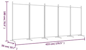 Διαχωριστικό Δωματίου με 5 Πάνελ Καφέ 433x180 εκ. από Ύφασμα - Καφέ