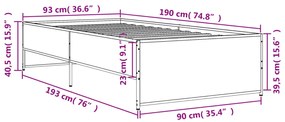 Πλαίσιο Κρεβατιού Γκρι Sonoma 90 x 190 εκ. Επεξ. Ξύλο &amp; Μέταλλο - Γκρι