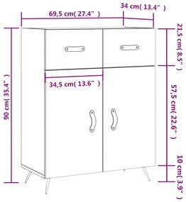 Ντουλάπι Γκρι Σκυροδέματος 69,5x34x90 εκ. Επεξεργασμένο Ξύλο - Γκρι