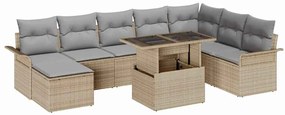 vidaXL Σετ Καναπέ Κήπου με μαξιλάρι 9 pcs Μπεζ Πολυ ράταν