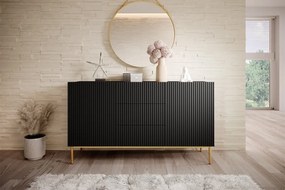 Μπουφές Niki 150x85x45cm με 3 συρτάρια, Μαύρο ματ / χρυσά πόδια - BOG4589