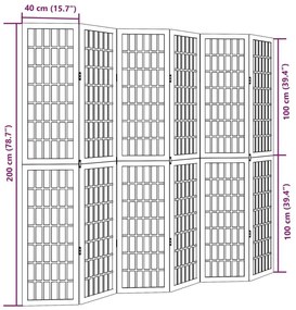 Διαχωριστικό Χώρου με 6 Πάνελ Λευκό από Μασίφ Ξύλο Παυλώνιας - Λευκό