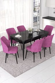 Extendable Dining Table &amp; Chairs Set (7 Pieces) Nef - Black Marble, Purple Black Marble
Purple