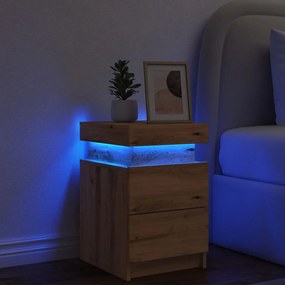 vidaXL Κομοδίνο με LED Αρτισιανή Δρυς 35x39x55 εκ. Επεξ. Ξύλο