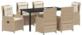 vidaXL Σέτ φαγητού για κήπο 7 pcs Μπεζ συνθετικό ρατάν