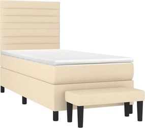 vidaXL Κρεβάτι Boxspring με Στρώμα Κρεμ 90x190 εκ.Υφασμάτινο