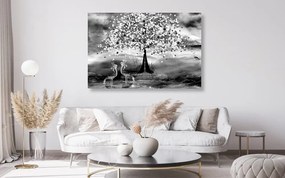 Εικόνα ενός ερωδιού κάτω από ένα μαγικό δέντρο σε ασπρόμαυρο - 60x40