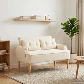 vidaXL Love seat με κουμπιά Κρεμ 117 x 67 x 77 εκ. Μπουκλέ