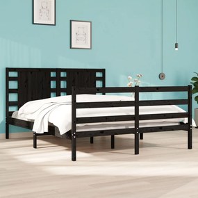 vidaXL Πλαίσιο Κρεβατιού Μαύρο 120x190εκ Μασίφ Ξύλο Πεύκο Small Double