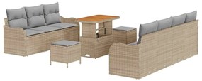 vidaXL Σετ Καναπέ Κήπου Ρυθμιζόμενο ύψος 10 pcs Μπεζ συνθετικό ρατάν