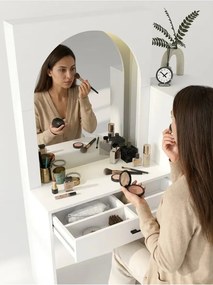 Μακιγιάζ τραπέζι με ράφι και συρτάρια με καθρέφτη και ντουλάπι λευκό Λευκό 115x40x165 cm