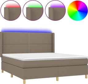 vidaXL Κρεβάτι Boxspring με Στρώμα &amp; LED Taupe 180x200 εκ. Υφασμάτινο