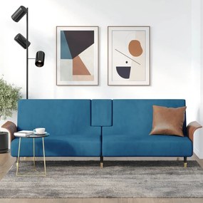 Καναπές Κρεβάτι με Ποτηροθήκη Μπλε Βελούδινος - Μπλε