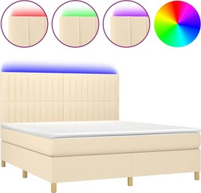 vidaXL Κρεβάτι Boxspring με Στρώμα &amp; LED Κρεμ 160x200 εκ. Υφασμάτινο