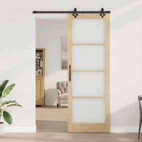 vidaXL Συρόμενη Πόρτα Χειροκίνητος Καφέ 83 x 232 εκ. Ξύλο και μέταλλο