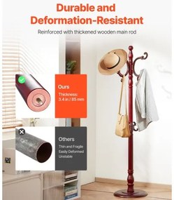 VEVOR Freestanding Coat Rack Wooden Coat Tree with Stable Large Base &amp; 11 Hooks