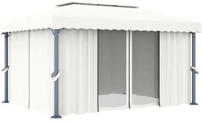 vidaXL Κιόσκι με Κουρτίνα Λευκό Κρεμ 4 x 3 μ. Αλουμινίου
