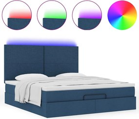 vidaXL Οθωμανικό κρεβάτι με στρώμα &amp; LEDs Μπλε 180x200cm ύφασμα
