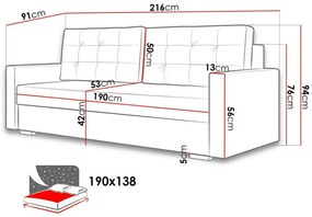 Καναπές κρεβάτι Columbus 112, Αριθμός θέσεων: 3, Αποθηκευτικός χώρος, 94x216x91cm, 91 kg, Πόδια: Ξύλο, Ξύλο: Πεύκο | Epipla1.gr