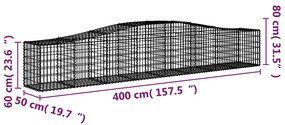 vidaXL Συρματοκιβώτια Τοξωτά 4 τεμ. 400x50x60/80 εκ. Γαλβαν. Ατσάλι