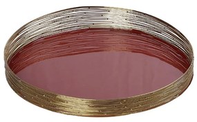 Διακοσμητικός Δίσκος Μεταλλικός Χρυσός-Σκούρο Ροζ ESPIEL 35x5εκ. AKA202