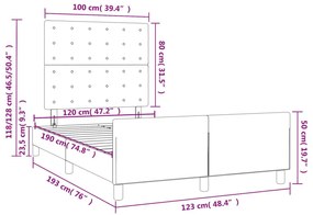 Πλαίσιο Κρεβατιού με Κεφαλάρι Ανοιχτό Γκρι 120x190εκ.Υφασμάτινο - Γκρι