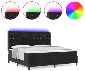 vidaXL Κρεβάτι Box Spring με Στρώμα & LED Μαύρο 200x200 εκ Βελούδο