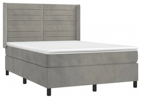 vidaXL Κρεβάτι Boxspring με Στρώμα Ανοιχτό Γκρι 140x200 εκ. Βελούδινο