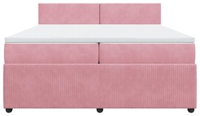 vidaXL Κρεβάτι Boxspring με Στρώμα Ροζ 200x200 εκ. Βελούδινο