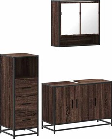 vidaXL Σετ Επίπλων Μπάνιου 3 Τεμαχίων Καφέ Δρυς από Τεχν. Ξύλο