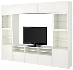 BESTÅ σύνθεση αποθήκευσης TV/γυάλινες πόρτες/συρτάρια με μαλακό κλείσιμο, 300x42x231 cm 494.112.41
