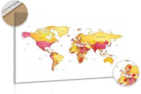 Εικόνα στον παγκόσμιο χάρτη φελλού σε χρώματα - 90x60  color mix