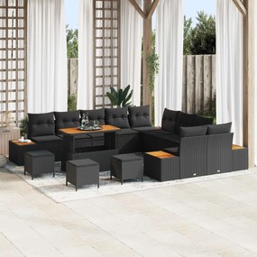 vidaXL Σετ Καναπέ Κήπου με μαξιλάρι 14 pcs Μαύρο