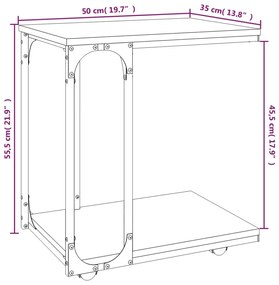 Βοηθητικό Τραπέζι με Ρόδες Καφέ Δρυς 50x35x55,5 εκ. Επεξ. Ξύλο - Καφέ