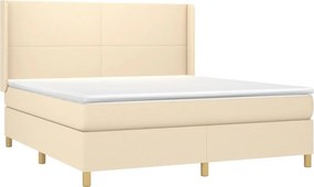 vidaXL Κρεβάτι Boxspring με Στρώμα &amp; LED Κρεμ 180x200 εκ. Υφασμάτινο