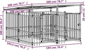 vidaXL Υπαίθριο Κλουβί Σκύλων με Οροφή από Χάλυβα 3,75 μ²