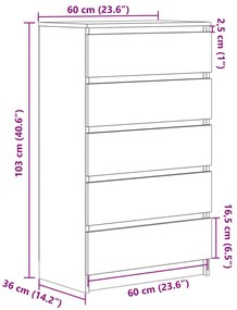 Συρταριέρα Όψη Παλαιού Ξύλου 60x36x103 εκ. Επεξεργασμένο Ξύλο - Καφέ