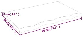 Ράφι Τοίχου Σκούρο Καφέ 80x50x(2-4) εκ. Επεξ. Μασίφ Ξύλο Δρυός - Καφέ