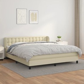 vidaXL Κρεβάτι Boxspring με Στρώμα Κρεμ 160x200εκ. από Συνθετικό Δέρμα