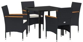 vidaXL Σετ κήπου 5 κομματιών  Μαύρο Poly Rattan
