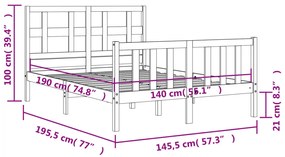 Πλαίσιο Κρεβατιού με Κεφαλάρι Μαύρο 140x190 εκ. Μασίφ Ξύλο - Μαύρο