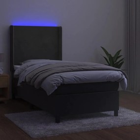 vidaXL Κρεβάτι Boxspring με Στρώμα &amp; LED Σκ. Γκρι 100x200εκ. Βελούδινο