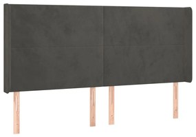 Κεφαλάρι Κρεβατιού LED Σκούρο Γκρι 183x16x118/128εκ. Βελούδινο - Γκρι
