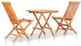 vidaXL Σετ Mπιστρό 3 τεμ. Μασίφ Ξύλο Teak με Ανοιχτ. Πράσινα Μαξιλάρια