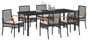 vidaXL 7 Τεμαχίων Σετ Τραπεζαρίας Κήπου με Μαξιλάρια Μαύρο Πολυ Ρατάν