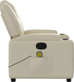 vidaXL Πολυθρόνα Μασάζ Ανακλινόμενη Κρεμ από Συνθετικό Δέρμα