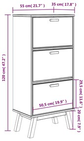 Παπουτσοθήκη OLDEN Λευκή &amp; Καφέ 55x35x120 εκ. Μασίφ Ξύλο Πεύκου - Λευκό