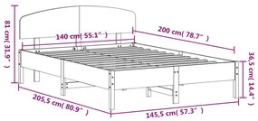 Σκελετός Κρεβατιού Χωρίς Στρώμα Καφέ 140x200 Μασίφ Ξύλο Πεύκου - Καφέ