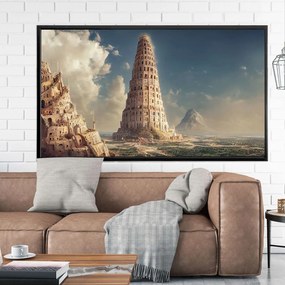 Πίνακας σε Plexiglass με Θέμα &#8220;Πύργος της Βαβέλ&#8221; σε μαύρη ξύλινη Κορνίζα - 80cmx50cm